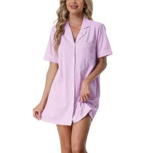 Open Box - Cheibear -  Women's Notched Collar Thigh Length Butto Purple